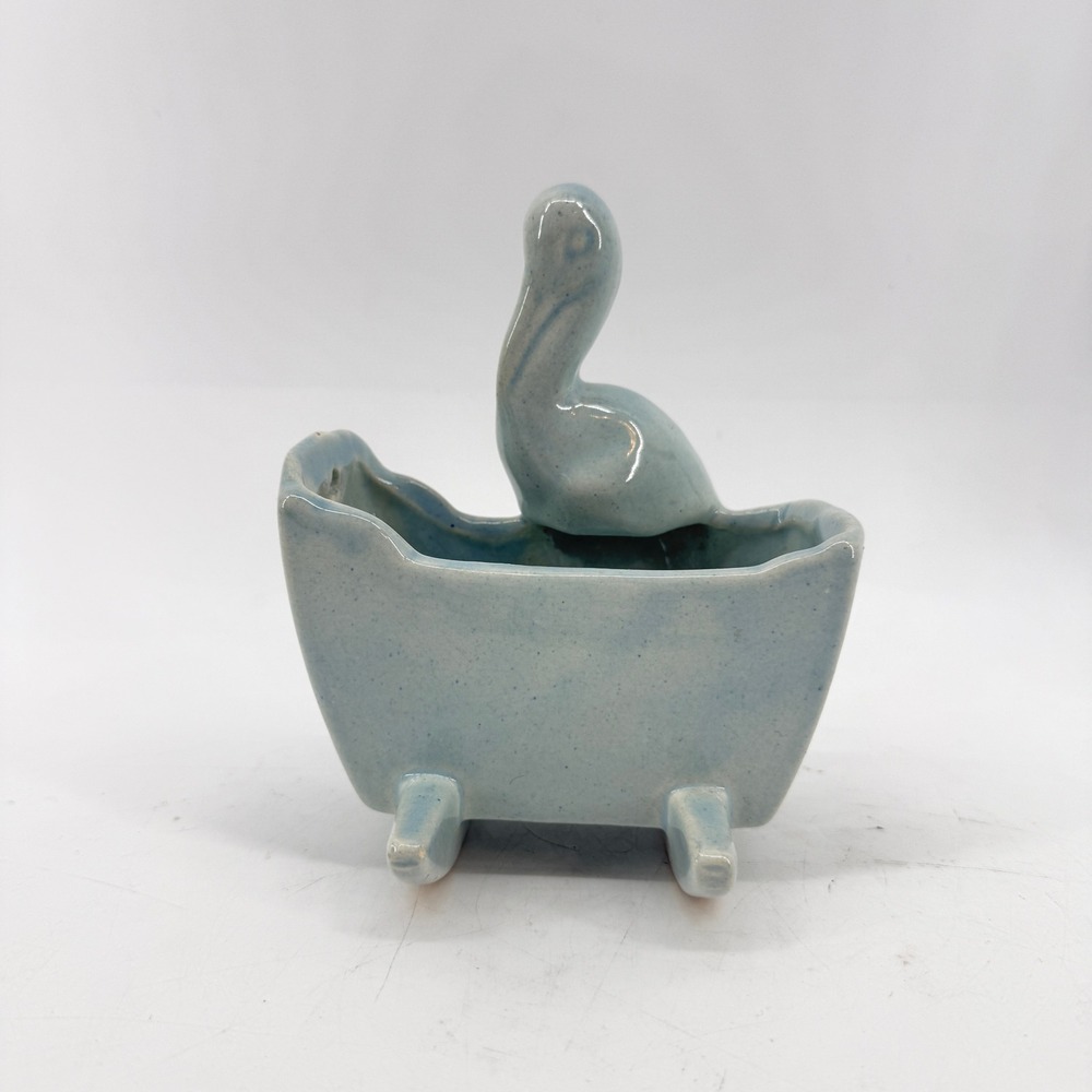 Pelican Planter Small Blue Speckled Ceramic Bird Pot Wall Decor Nautical